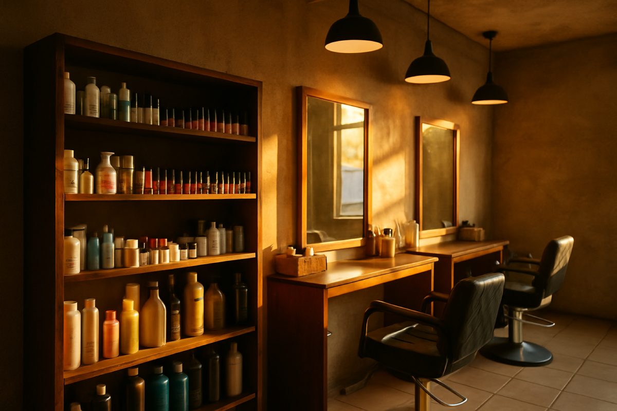 Profissional aplicando extensão de cílios em um salão de beleza