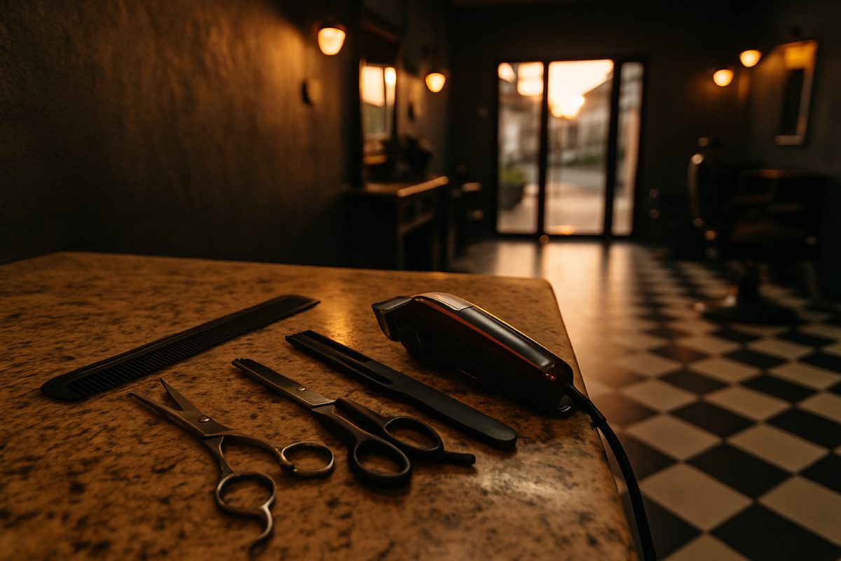 Equipe de barbearia pequena colaborando nas tarefas diárias.