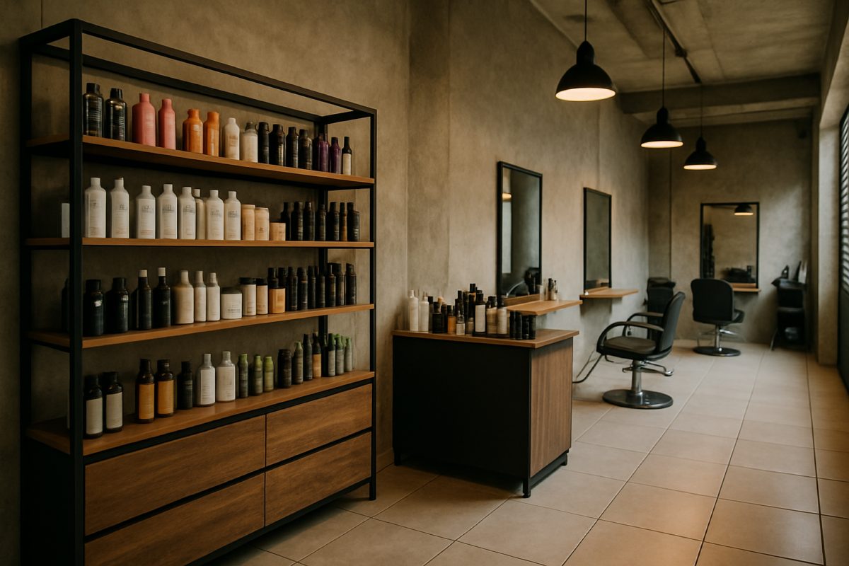 Salão de beleza com ambiente acolhedor e cliente recebendo atendimento premium
