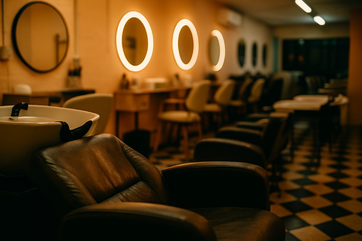 Salão de manicure com decoração elegante e iluminação suave